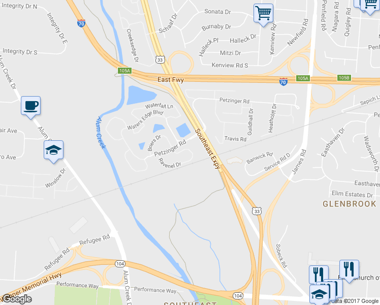map of restaurants, bars, coffee shops, grocery stores, and more near 2495 Natchez Drive in Columbus