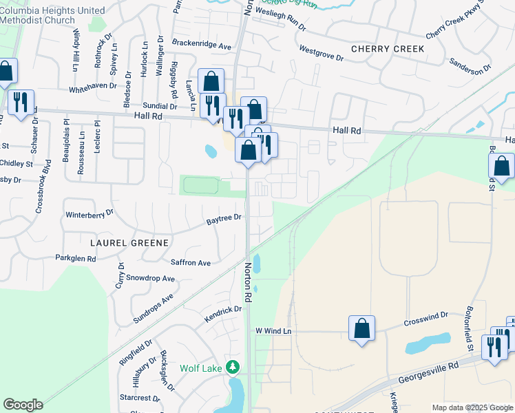 map of restaurants, bars, coffee shops, grocery stores, and more near 1279 Appleway Drive in Columbus