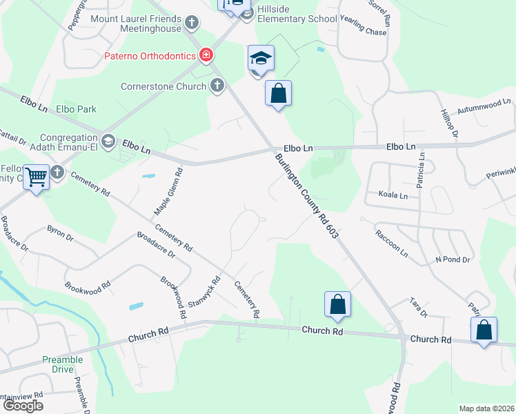 map of restaurants, bars, coffee shops, grocery stores, and more near 14 Reserve Court in Mount Laurel Township