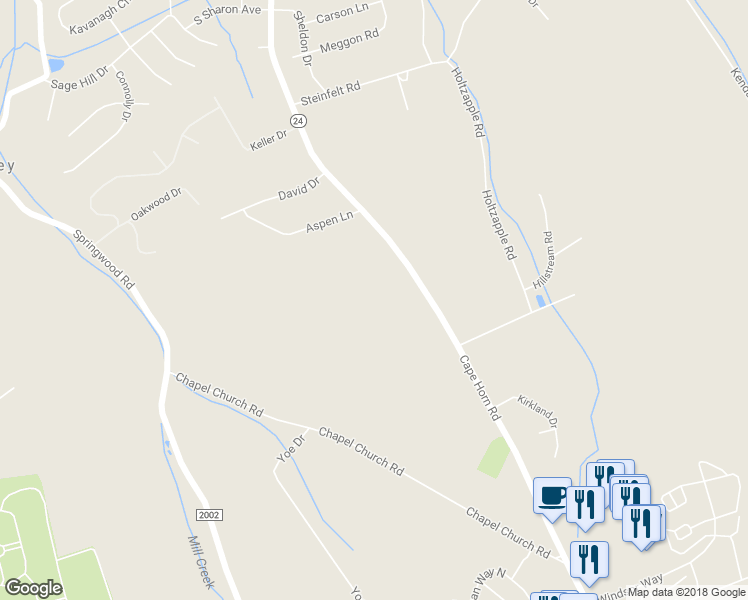 map of restaurants, bars, coffee shops, grocery stores, and more near 2958 Cape Horn Road in Red Lion