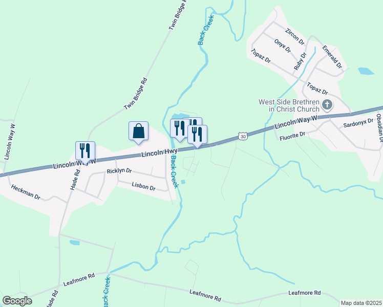map of restaurants, bars, coffee shops, grocery stores, and more near 3420 Gregway Drive in Chambersburg
