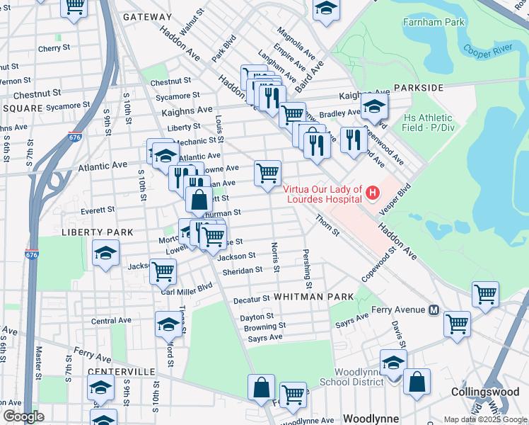 map of restaurants, bars, coffee shops, grocery stores, and more near 1272 Thurman Street in Camden