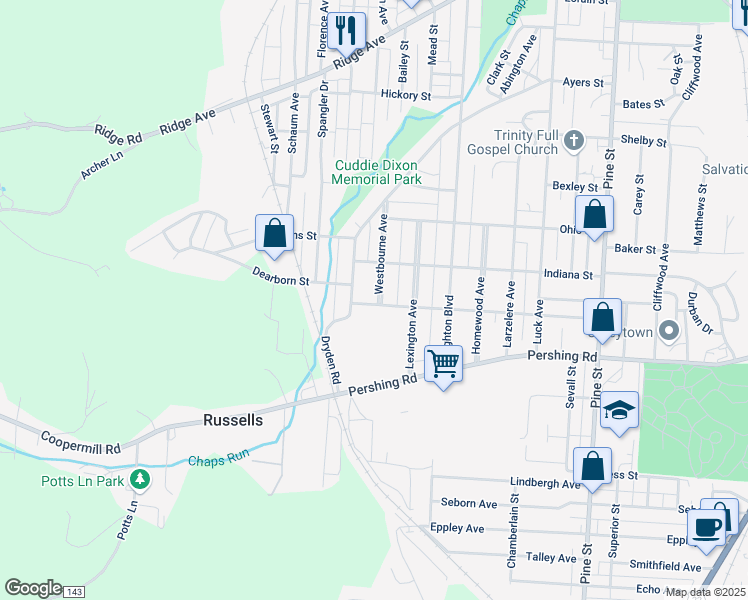 map of restaurants, bars, coffee shops, grocery stores, and more near 819 Westbourne Avenue in Zanesville
