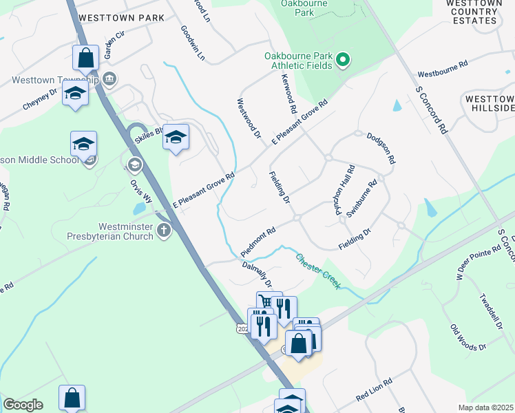 map of restaurants, bars, coffee shops, grocery stores, and more near 1135 Kolbe Lane in West Chester