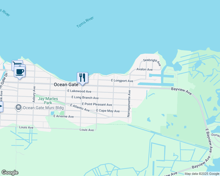 map of restaurants, bars, coffee shops, grocery stores, and more near 410 Newport Avenue in Ocean Gate