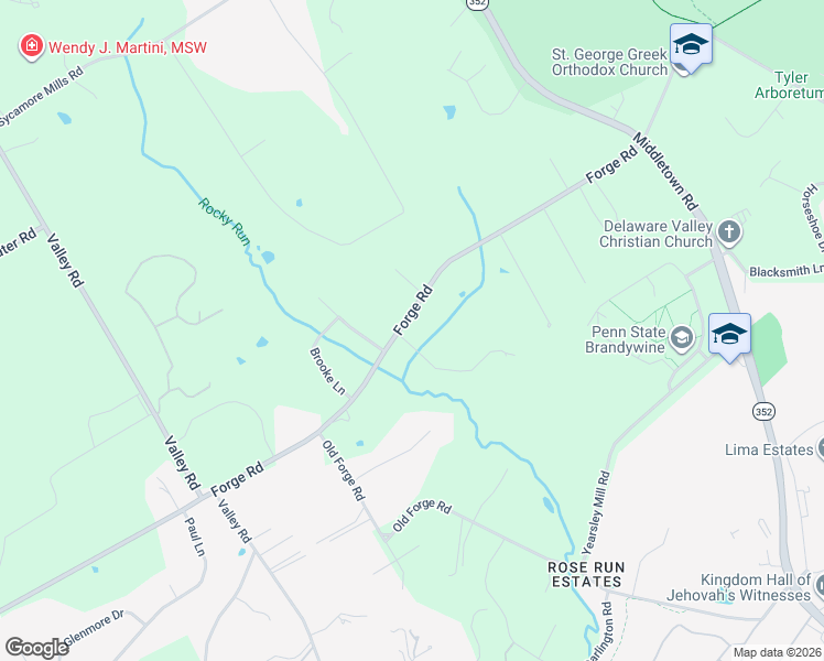 map of restaurants, bars, coffee shops, grocery stores, and more near 156 Forge Road in Delaware County