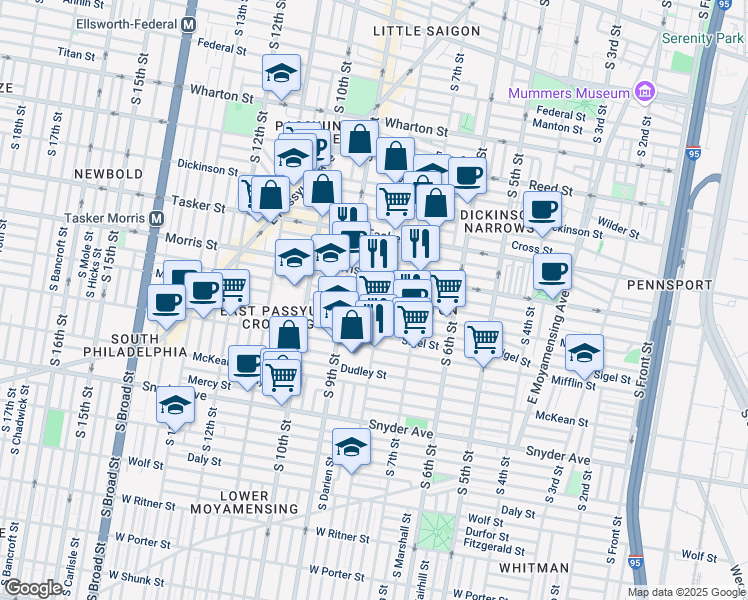 map of restaurants, bars, coffee shops, grocery stores, and more near in Philadelphia
