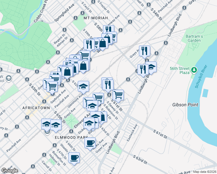 map of restaurants, bars, coffee shops, grocery stores, and more near 2435 South Millick Street in Philadelphia