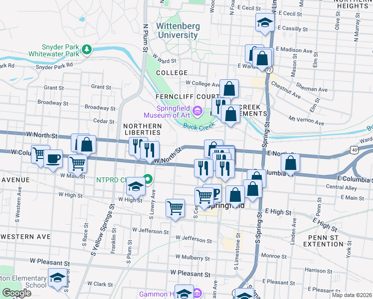 map of restaurants, bars, coffee shops, grocery stores, and more near in Springfield