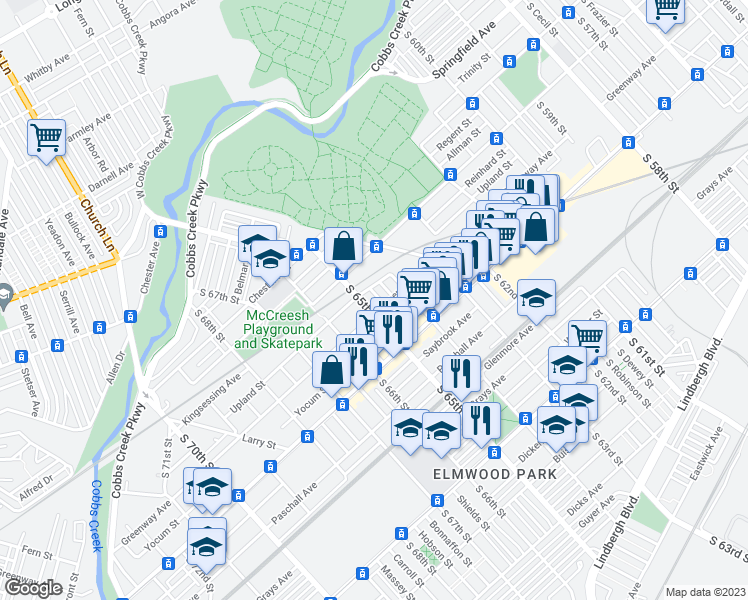 map of restaurants, bars, coffee shops, grocery stores, and more near 2016 South Simpson Street in Philadelphia