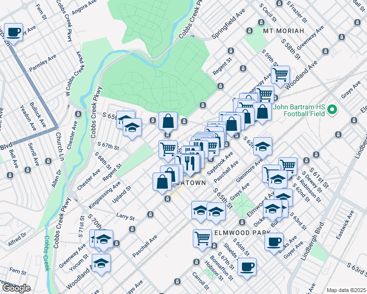 map of restaurants, bars, coffee shops, grocery stores, and more near 2016 South Simpson Street in Philadelphia