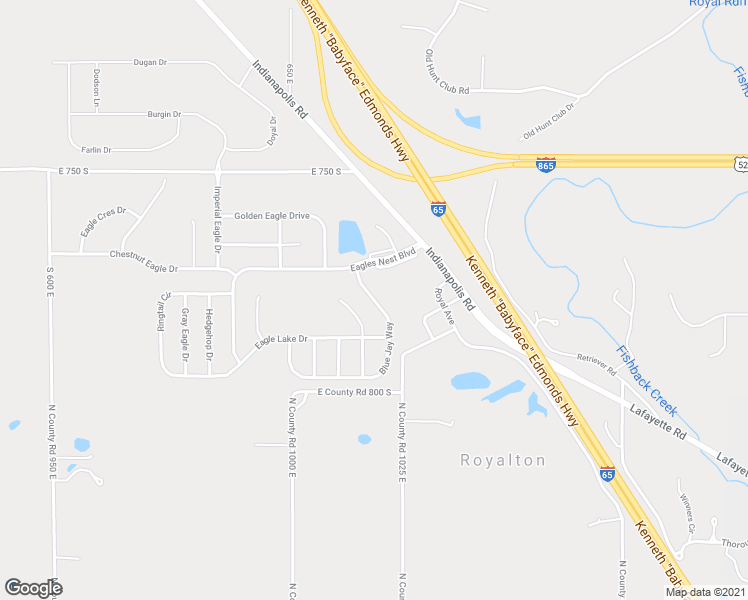 map of restaurants, bars, coffee shops, grocery stores, and more near Blue Jay Way in Zionsville