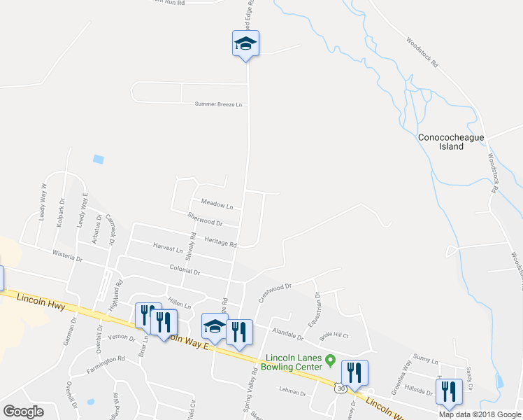 map of restaurants, bars, coffee shops, grocery stores, and more near 273 Heritage Road in Chambersburg