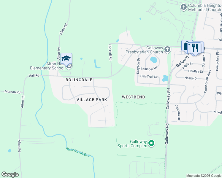 map of restaurants, bars, coffee shops, grocery stores, and more near 6504 Birch Park Drive in Galloway