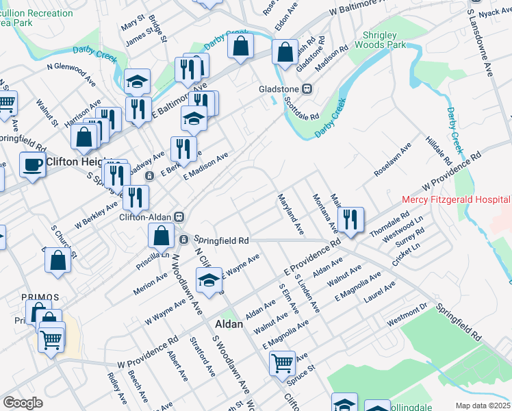map of restaurants, bars, coffee shops, grocery stores, and more near 220 Birchwood Road in Aldan