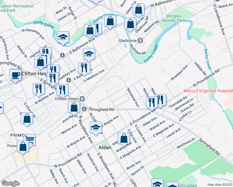 map of restaurants, bars, coffee shops, grocery stores, and more near 220 Birchwood Road in Aldan