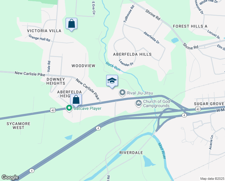 map of restaurants, bars, coffee shops, grocery stores, and more near 3500 West National Road in Springfield