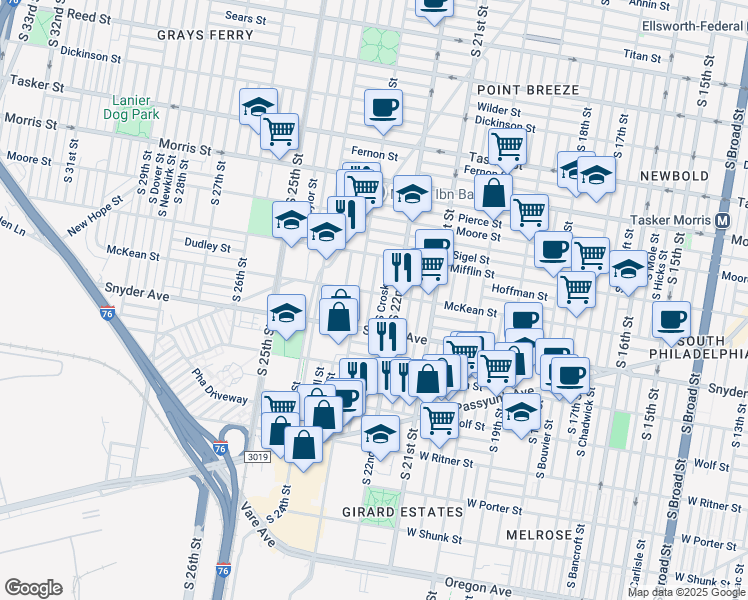 map of restaurants, bars, coffee shops, grocery stores, and more near 2007 South Hemberger Street in Philadelphia
