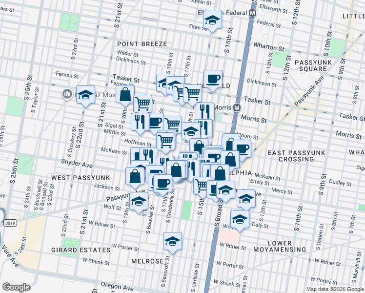 map of restaurants, bars, coffee shops, grocery stores, and more near in Philadelphia