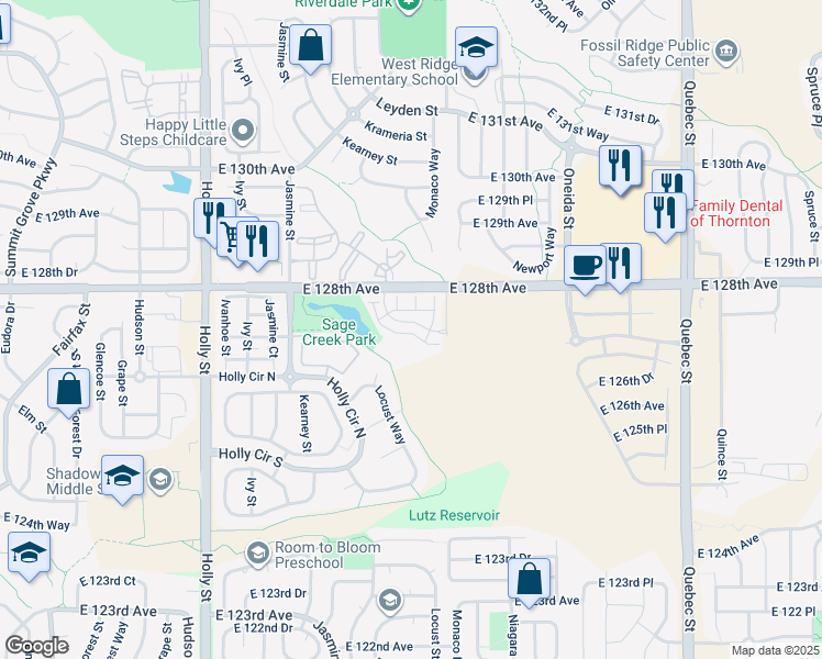 map of restaurants, bars, coffee shops, grocery stores, and more near 12753 Leyden Street in Thornton