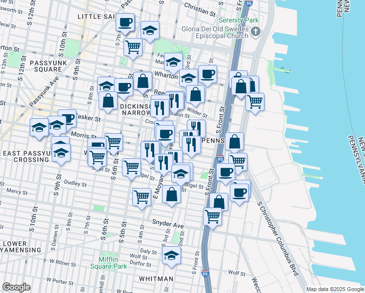 map of restaurants, bars, coffee shops, grocery stores, and more near in Philadelphia