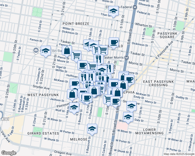 map of restaurants, bars, coffee shops, grocery stores, and more near in Philadelphia