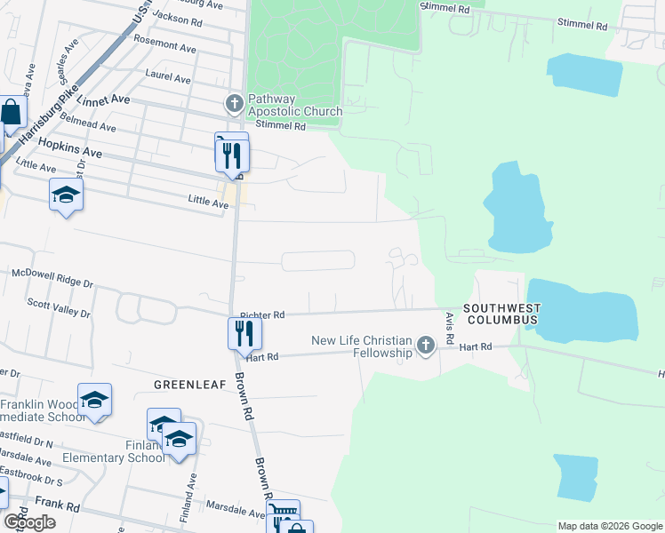 map of restaurants, bars, coffee shops, grocery stores, and more near 1444 Chrisman Drive in Columbus