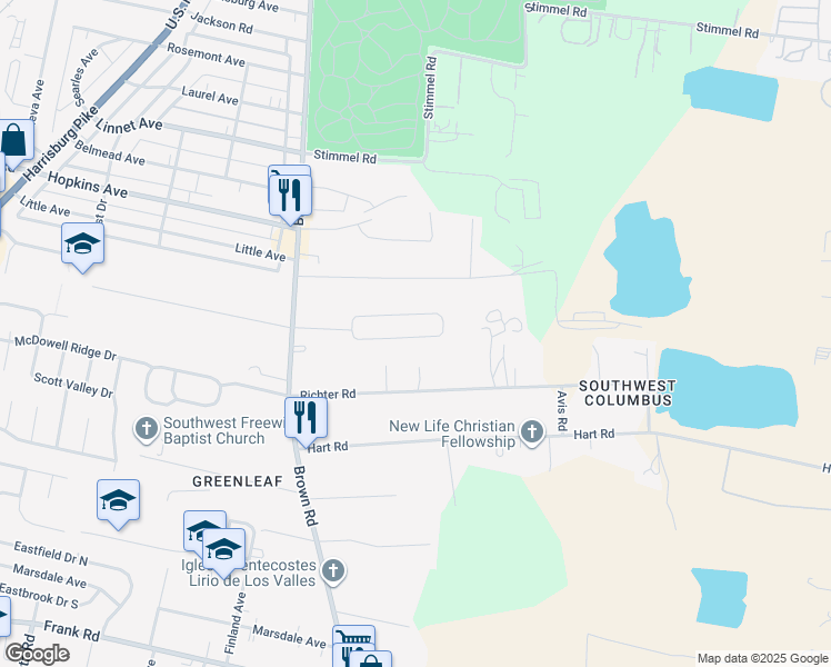 map of restaurants, bars, coffee shops, grocery stores, and more near 1444 Chrisman Drive in Columbus