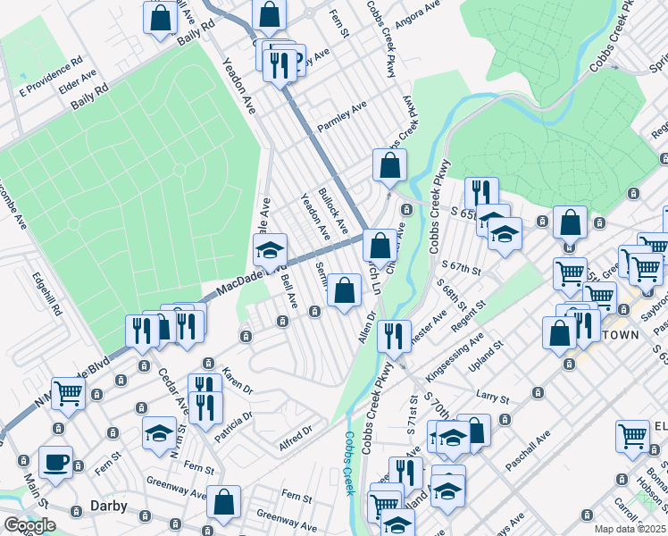 map of restaurants, bars, coffee shops, grocery stores, and more near 1024 Yeadon Avenue in Yeadon