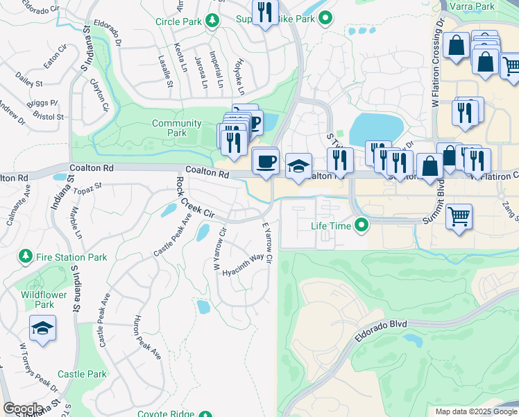 map of restaurants, bars, coffee shops, grocery stores, and more near 197 East Yarrow Circle in Superior