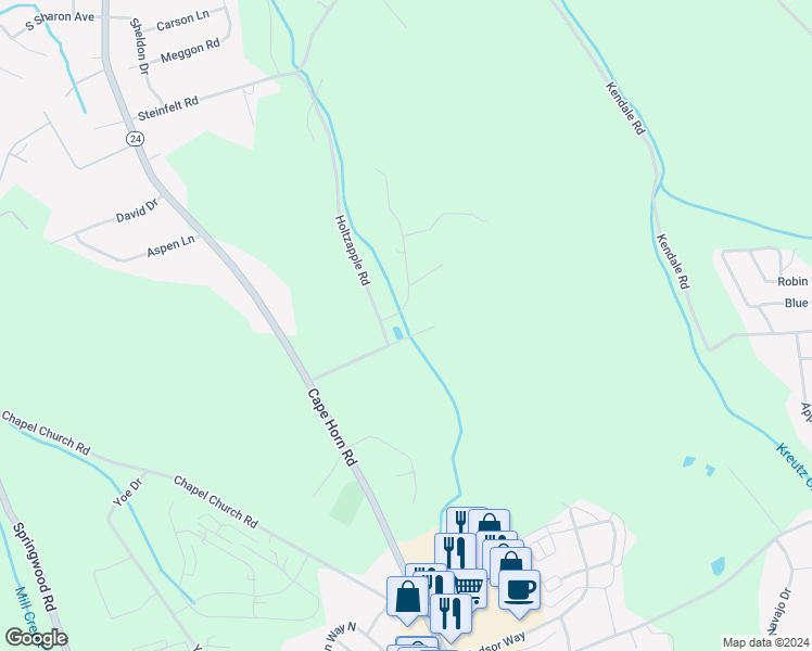 map of restaurants, bars, coffee shops, grocery stores, and more near 115 Hillstream Road in Red Lion