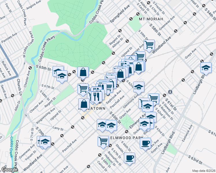 map of restaurants, bars, coffee shops, grocery stores, and more near 2110 Farrell Lane in Philadelphia