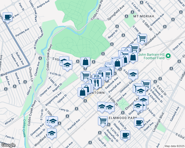 map of restaurants, bars, coffee shops, grocery stores, and more near 2008 South Simpson Street in Philadelphia