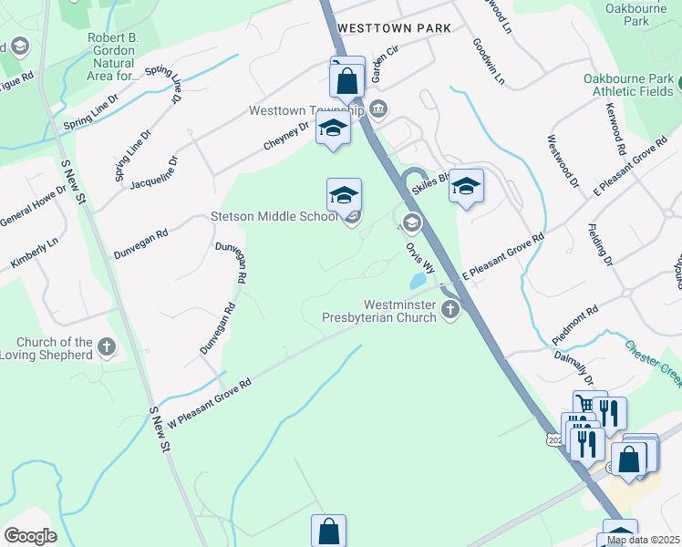 map of restaurants, bars, coffee shops, grocery stores, and more near 117 Hidden Pond Way in West Chester