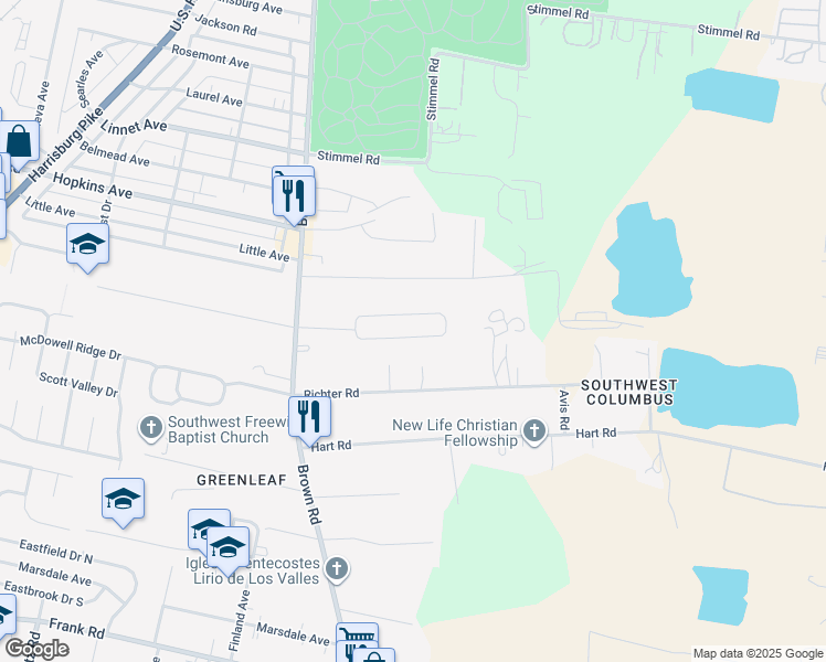 map of restaurants, bars, coffee shops, grocery stores, and more near 1444 Chrisman Drive in Columbus