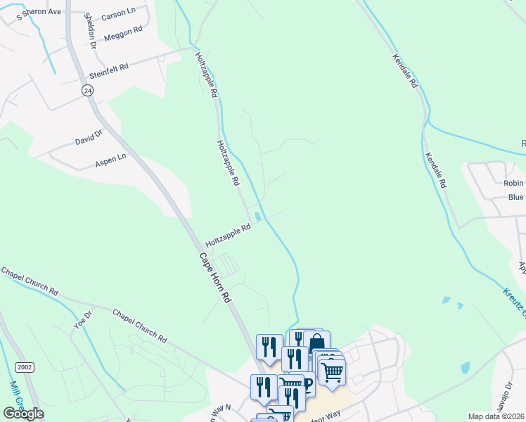 map of restaurants, bars, coffee shops, grocery stores, and more near 115 Hillstream Road in Red Lion