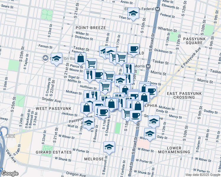 map of restaurants, bars, coffee shops, grocery stores, and more near in Philadelphia