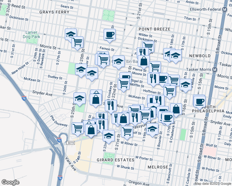 map of restaurants, bars, coffee shops, grocery stores, and more near in Philadelphia