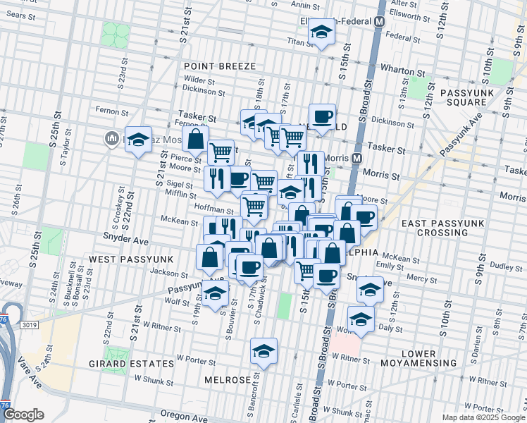 map of restaurants, bars, coffee shops, grocery stores, and more near in Philadelphia