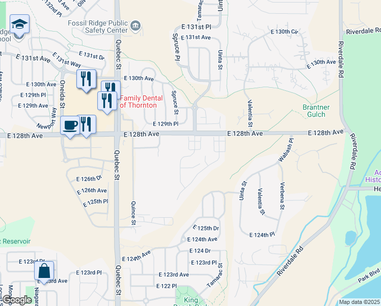 map of restaurants, bars, coffee shops, grocery stores, and more near 12754 Tamarac Street in Thornton