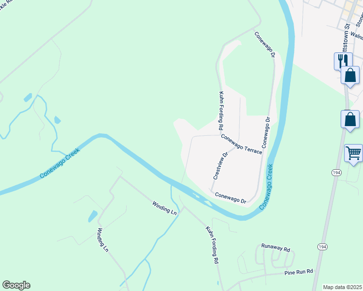 map of restaurants, bars, coffee shops, grocery stores, and more near 633 Kuhn Fording Road in East Berlin