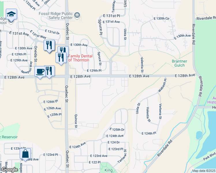 map of restaurants, bars, coffee shops, grocery stores, and more near 12754 Tamarac Street in Thornton