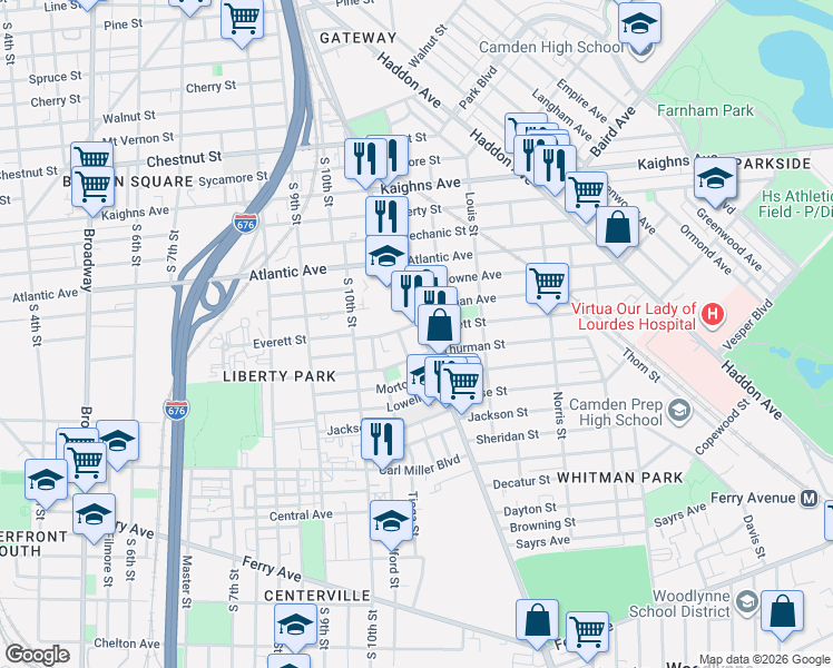 map of restaurants, bars, coffee shops, grocery stores, and more near in Camden