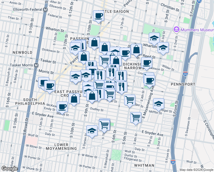 map of restaurants, bars, coffee shops, grocery stores, and more near in Philadelphia