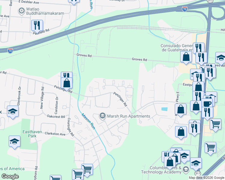 map of restaurants, bars, coffee shops, grocery stores, and more near 2265 Tempest Drive in Columbus