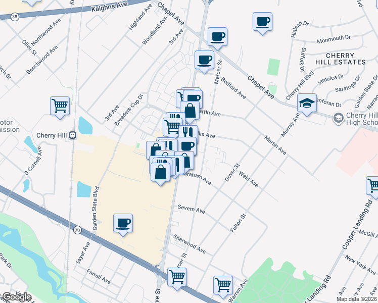map of restaurants, bars, coffee shops, grocery stores, and more near 818 Haddonfield Rd in Camden