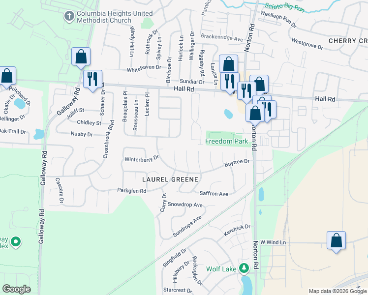 map of restaurants, bars, coffee shops, grocery stores, and more near 1286 Sweetbay Place in Galloway