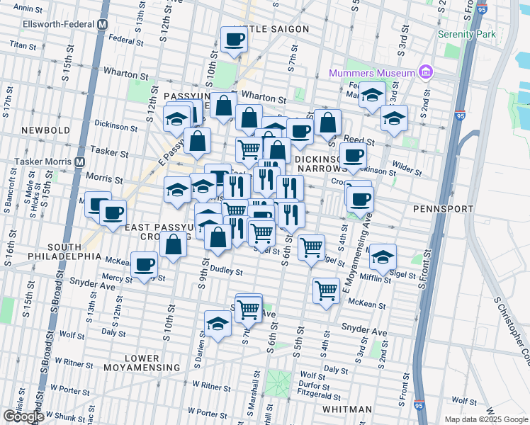 map of restaurants, bars, coffee shops, grocery stores, and more near in Philadelphia