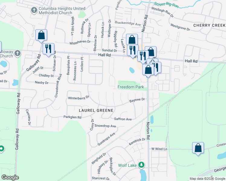 map of restaurants, bars, coffee shops, grocery stores, and more near 1281 Laurel Greene Place in Galloway