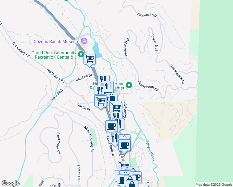 map of restaurants, bars, coffee shops, grocery stores, and more near 247 Hi Country Drive in Winter Park